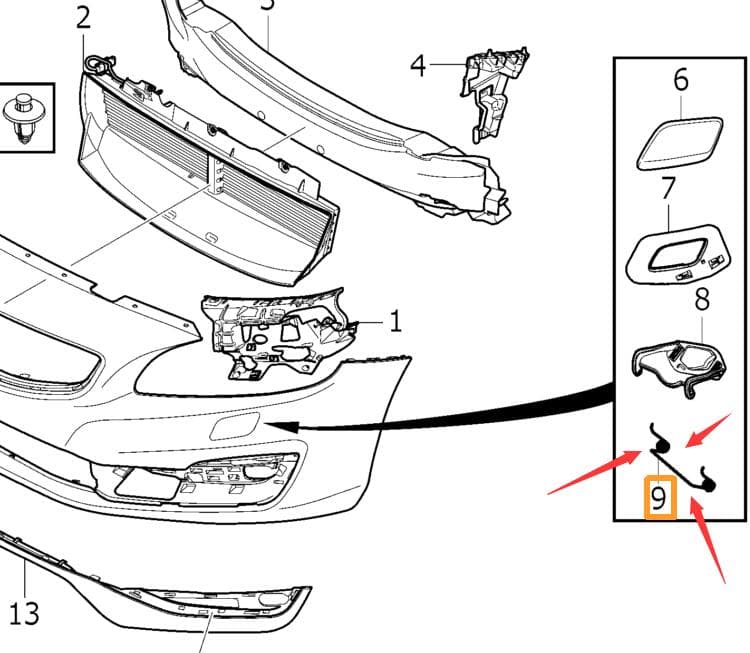 S60 (V60 2014-) Yay (Far Yıkam Menteşesinin)